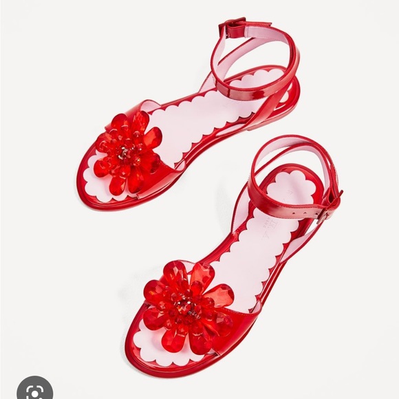 Zara Shoes - Zara red patent leather sandals huge lucite flower embellishment size 37 6.5